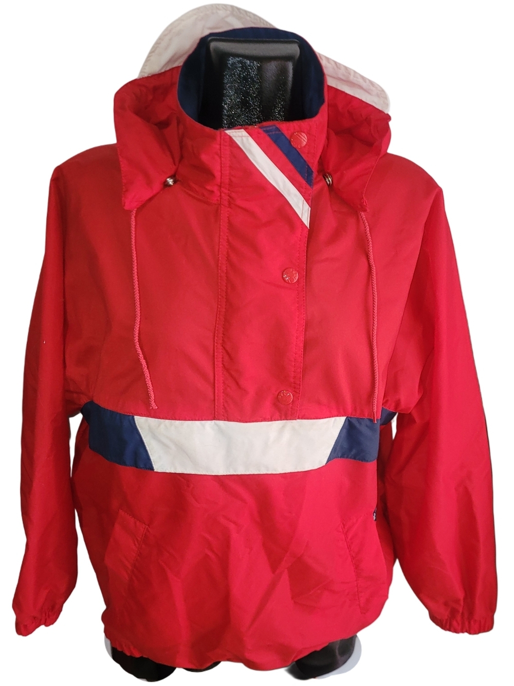 Vintage Ispo Sportswear Red, White & Navy Hooded Windbreaker Jacket Size M